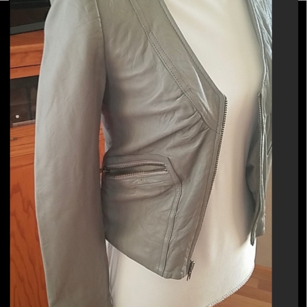 Hinge Gray Moto Leather Jacket Size Small